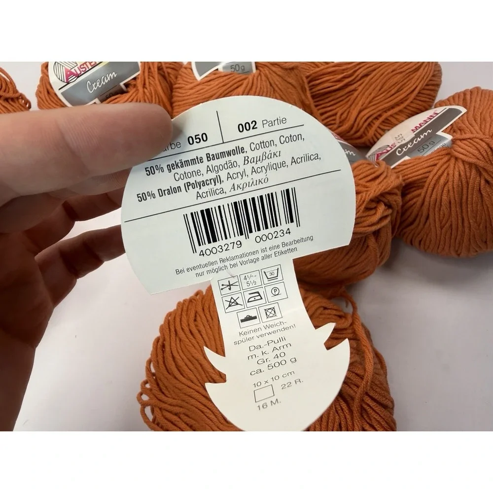 Austermann Yarn Lot Of 8 Balls Orange‎ Cotton Dralon Mix Made Germany